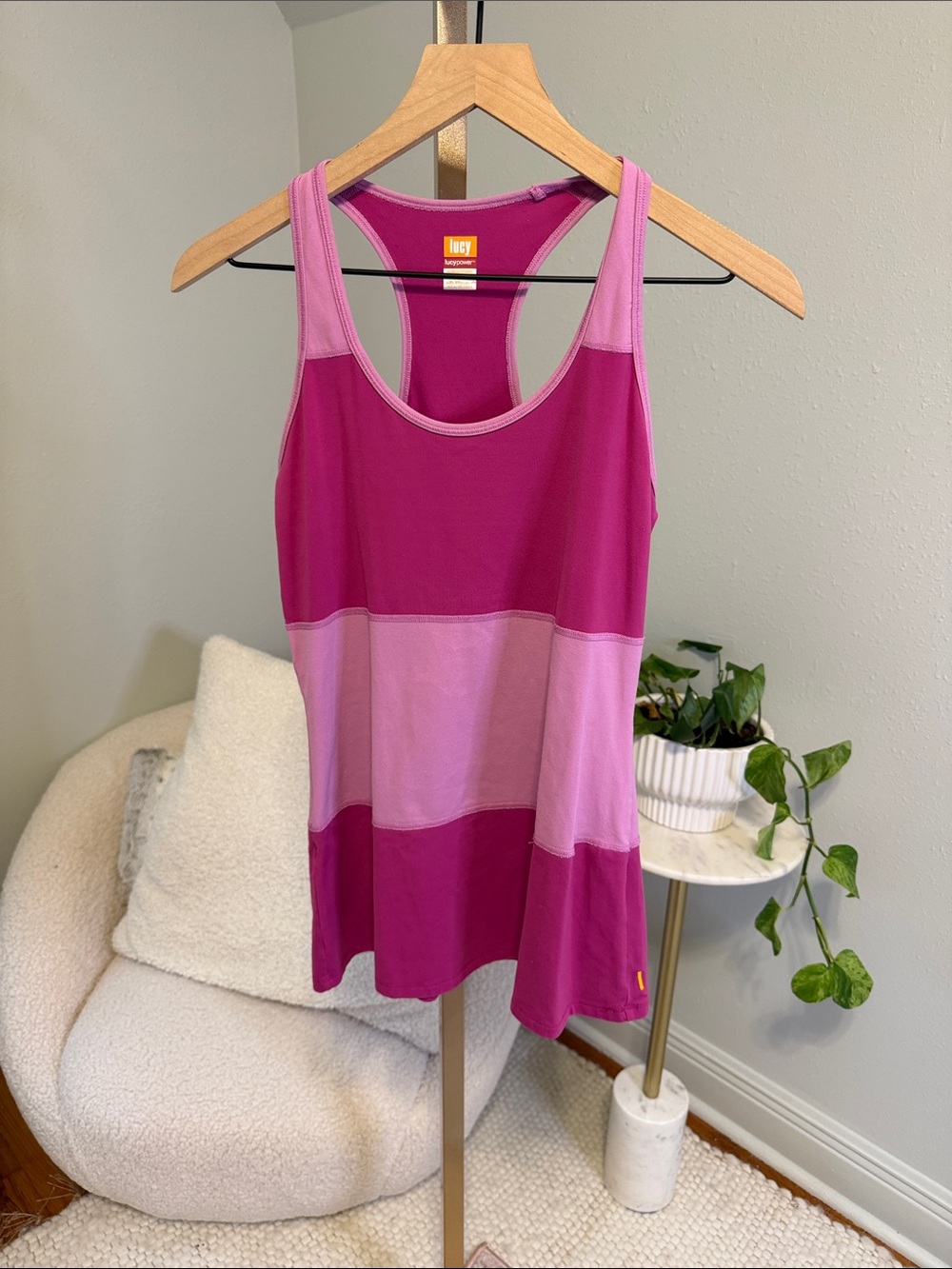 Lucy Colorblock Racerback Tank in Magenta and Light Pink